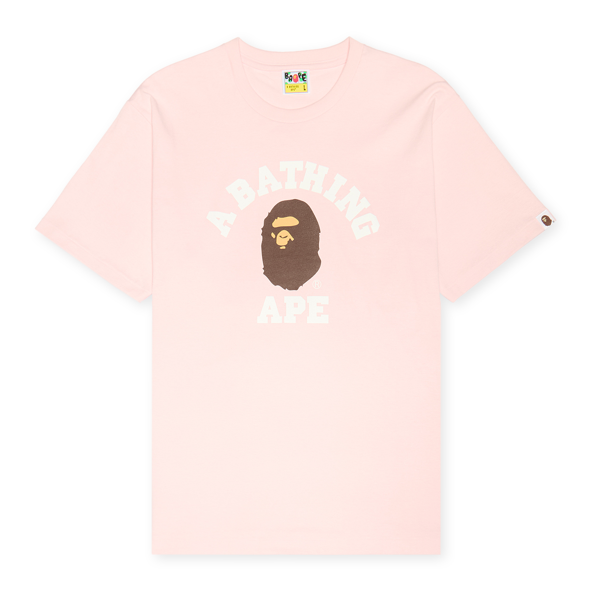 A BATHING APE COLLEGE TEE ピンク XS Buy A Bathing Ape College Tee in light pink | 001TEL301001MPNK at