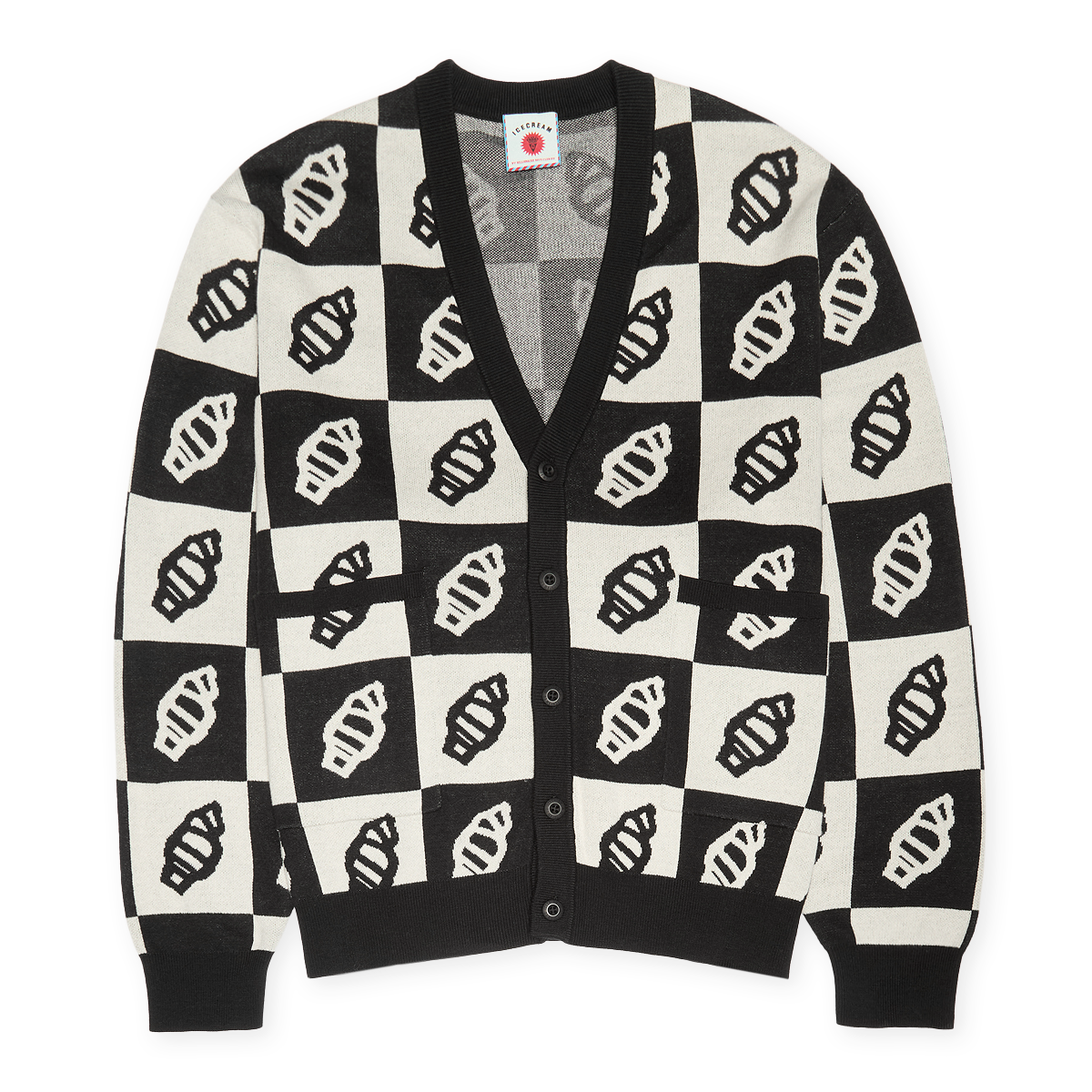 【最終値下】 ICECREAM KNIT CARDIGAN with BADGE Buy ICECREAM Checkerboard Cardigan in black | IC25226-BLK at