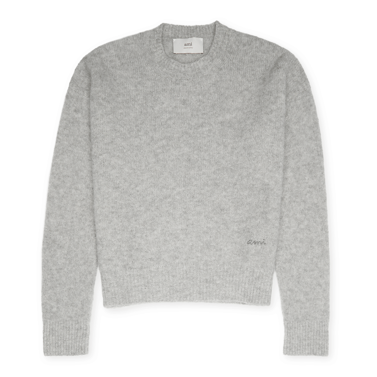 Buy AMI PARIS Knit Alpaga gris Wool Knit Alpaca Crewneck Pullover