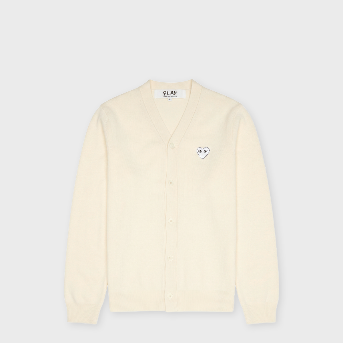 Buy Comme des Garcons Play V-Neck Cardigan White Emblem in beige