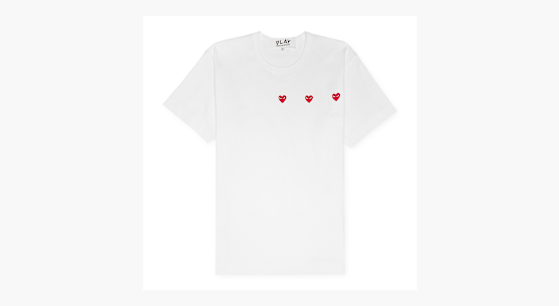 Buy Comme des Garcons Play Horizontal 3 Heart T-Shirt in white