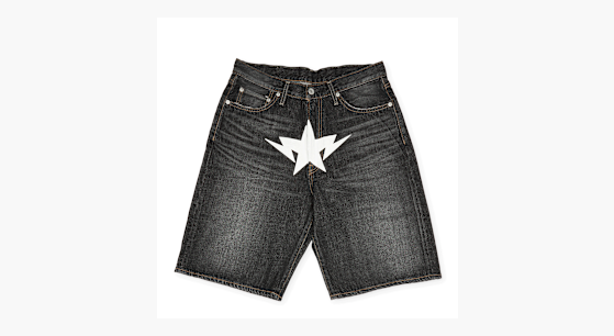 Buy A Bathing Ape Twin Sta Relaxed Fit Denim Shorts in black