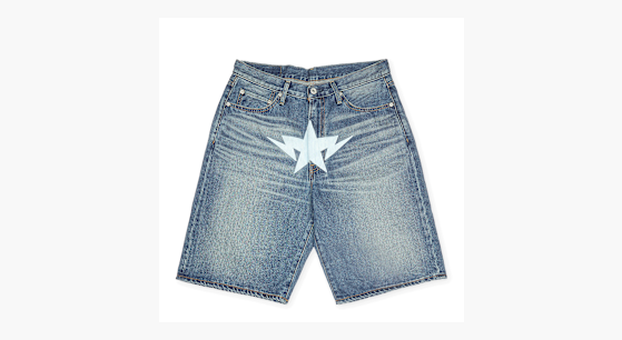 Buy A Bathing Ape Twin Sta Relaxed Fit Denim Shorts in blue