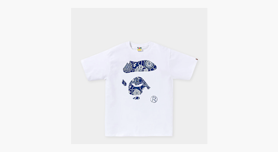 Buy A Bathing Ape Japanese Indigo Art Camo Ape Face Tee in white