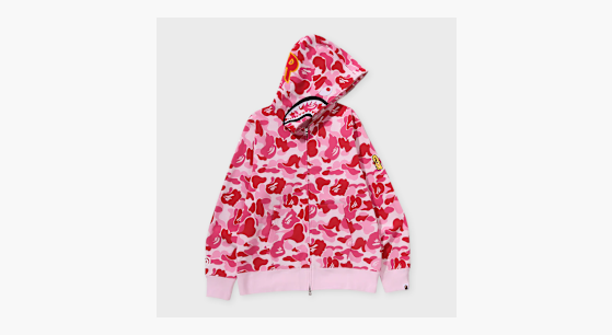 Buy A Bathing Ape ABC Camo 2nd Shark Full Zip Hoodie in light pink