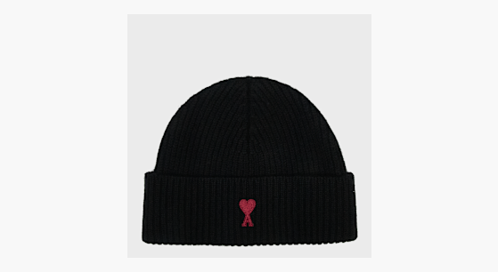 Buy AMI PARIS Beanie Red Ami De Coeur Logo in black | BFUHA116.018