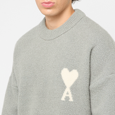 Buy AMI PARIS Knit Sweater ADC in grey | UKS836.KN0135-058 at MBCY