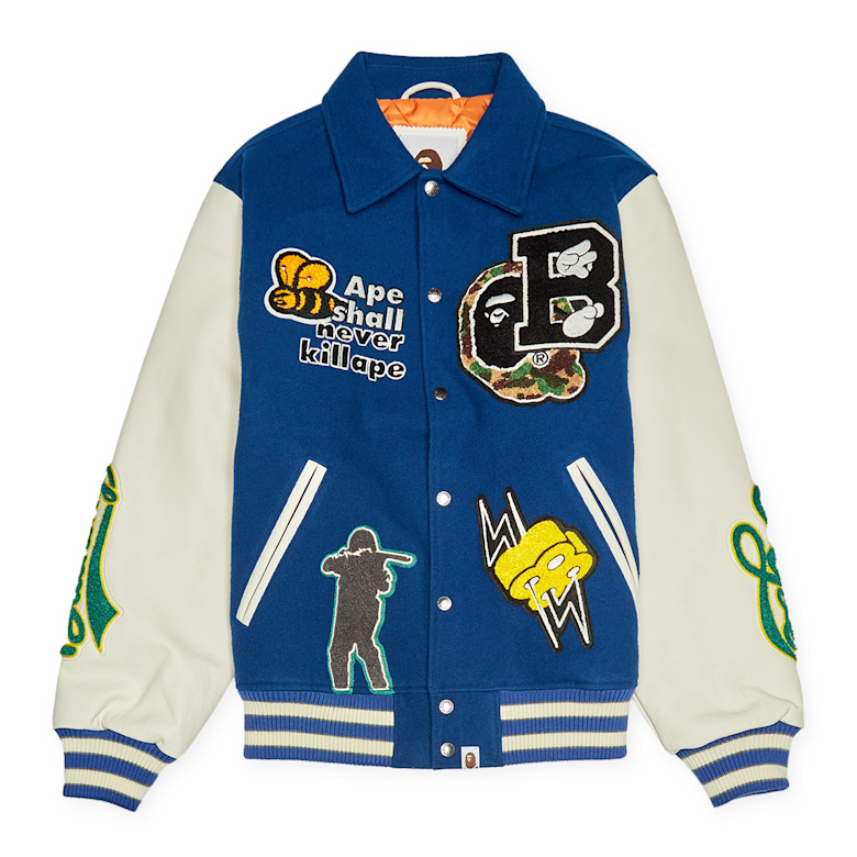 A BATHING APE VARSITY JACKET Ｍ Buy A Bathing Ape Varsity Jacket in blue | 001HJK301002MBLU at MBCY