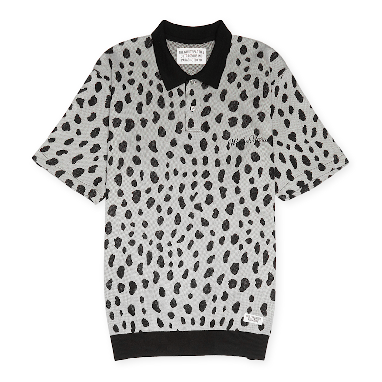Buy Wacko Maria Leopard Knit Polo-Shirt in grey | 24SS-WMK-KN10