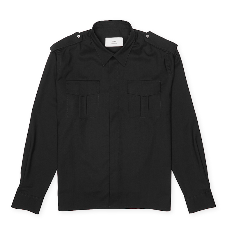 Buy AMI PARIS Military Shirt in black | USH013.WV0044-001 at MBCY