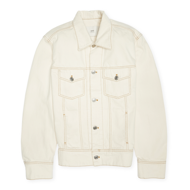 Buy AMI PARIS Trucker Denim Jacket in beige | HJK247.DE0039 at MBCY