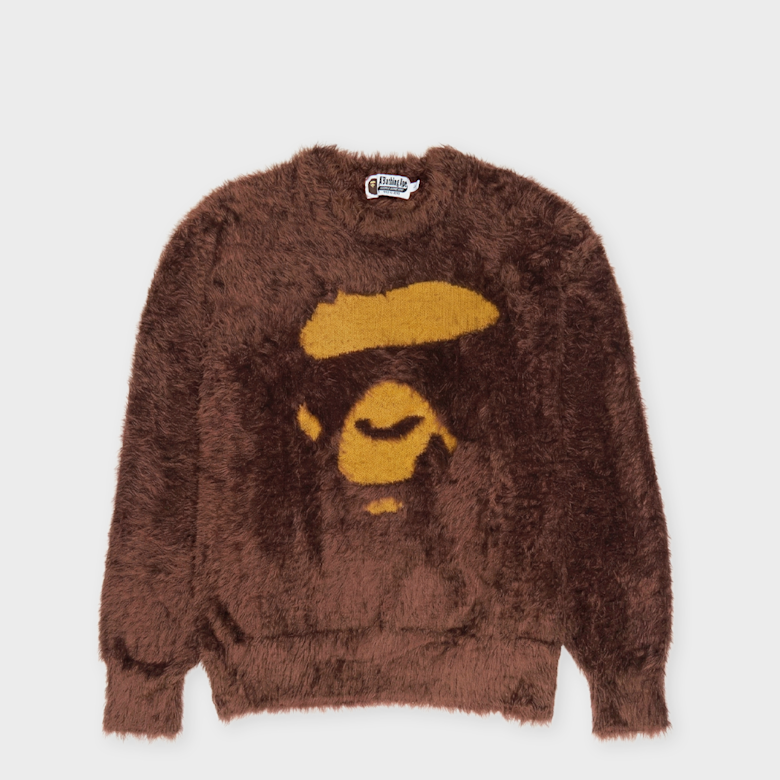 y0u様 Buy A Bathing Ape Ape Face Shaggy Sweater in brown