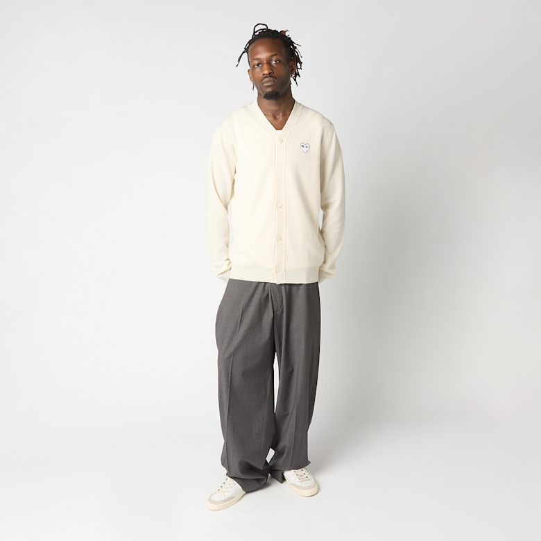 Buy Comme des Garcons Play V-Neck Cardigan White Emblem in beige