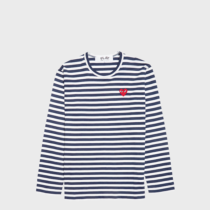 Comme des Garcons Play Play Red Heart Striped Long Sleeve T-Shirt blau 57212 1