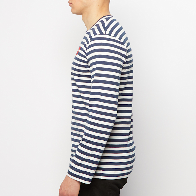 Comme des Garcons Play Play Red Heart Striped Long Sleeve T-Shirt blau 57212 3