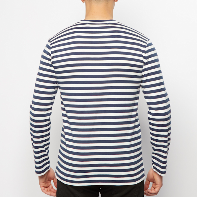 Comme des Garcons Play Play Red Heart Striped Long Sleeve T-Shirt blauw 57212 4