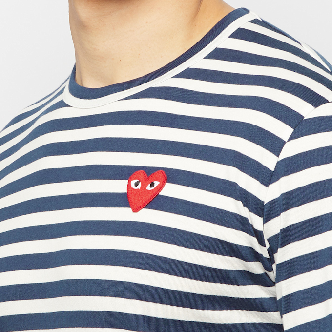 Comme des Garcons Play Play Red Heart Striped Long Sleeve T-Shirt blau 57212 5