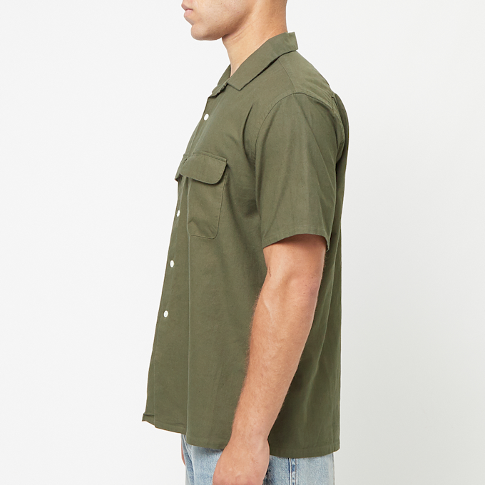 Beams Plus Open Collar Cotton Linen Panama Garment Dye groen 82853 3