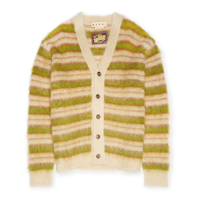 Marni V- Neck Longsleeve Cardigan Slitriped beige 83717 1