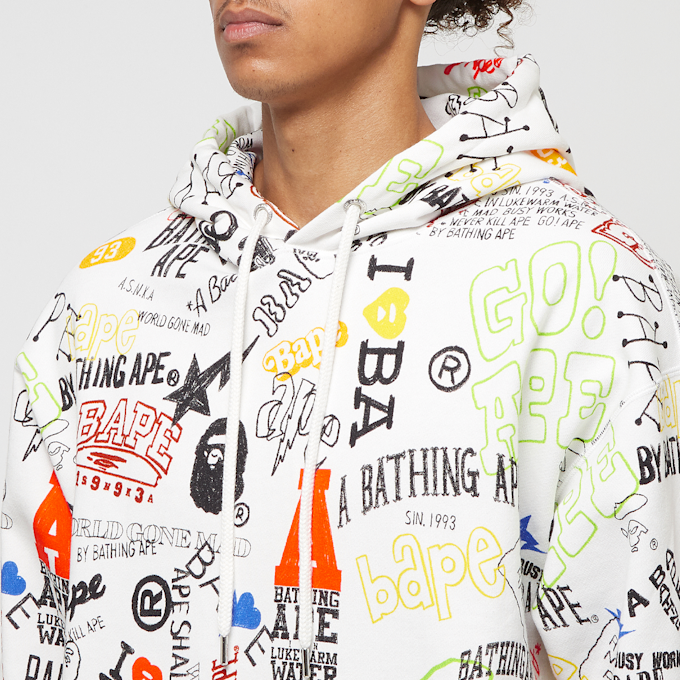 A Bathing Ape Hand Draw Pattern Shark Pullover Hoodie multi-colour 83784 5