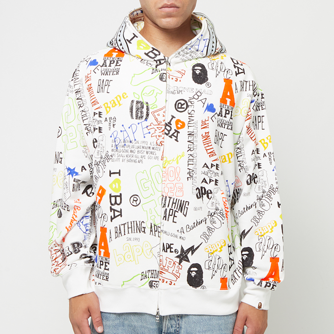 A Bathing Ape Hand Draw Pattern Shark Zip Hoodie  M white 83803 2