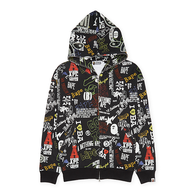 A Bathing Ape Hand Draw Pattern Shark Zip Hoodie M zwart 83805 1