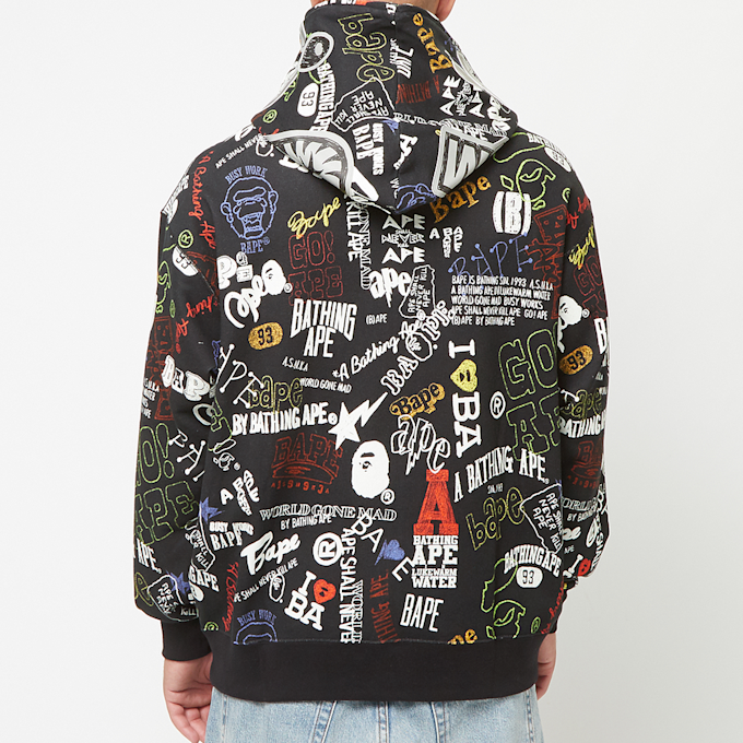 A Bathing Ape Hand Draw Pattern Shark Zip Hoodie M zwart 83805 4