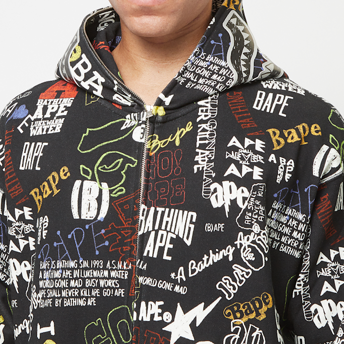 A Bathing Ape Hand Draw Pattern Shark Zip Hoodie M zwart 83805 5