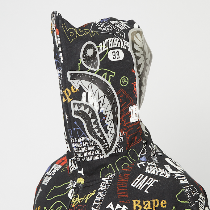 A Bathing Ape Hand Draw Pattern Shark Zip Hoodie M schwarz 83805 7