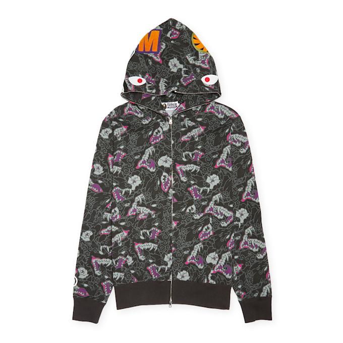 A Bathing Ape Japanese Tattoo Camo Shark Fz Hoodie M zwart 87071 1