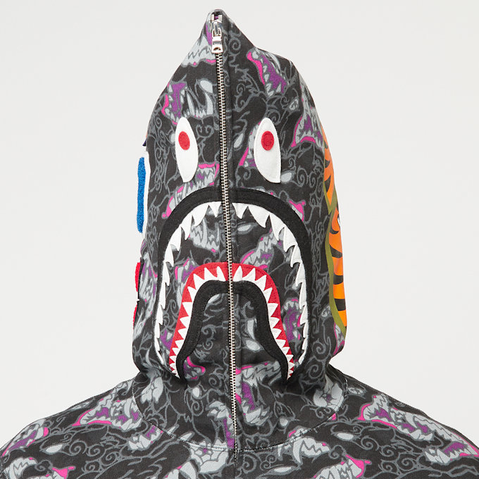 A Bathing Ape Japanese Tattoo Camo Shark Fz Hoodie M zwart 87071 7