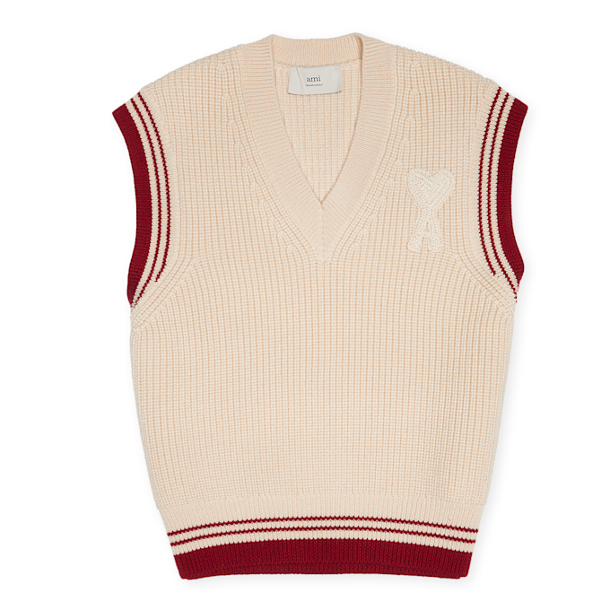 AMI PARIS Ribbed Sweater Vest beige 85551 1