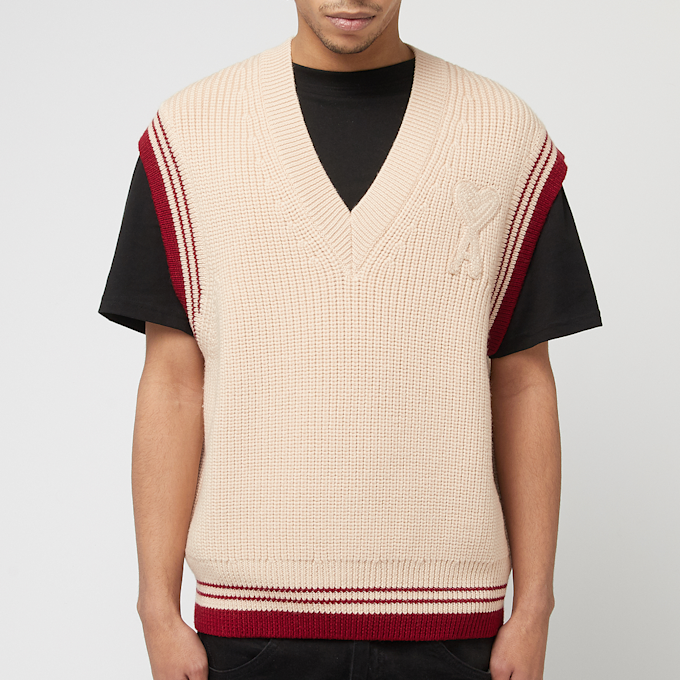 AMI PARIS Ribbed Sweater Vest beige 85551 2