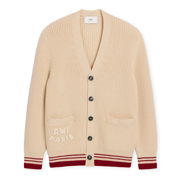 AMI PARIS Ribbed Cardigan beige 89192 1
