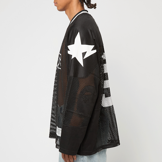 A Bathing Ape Line Camo Multi Logo Relaxed Fit Football Jersey schwarz 87758 3