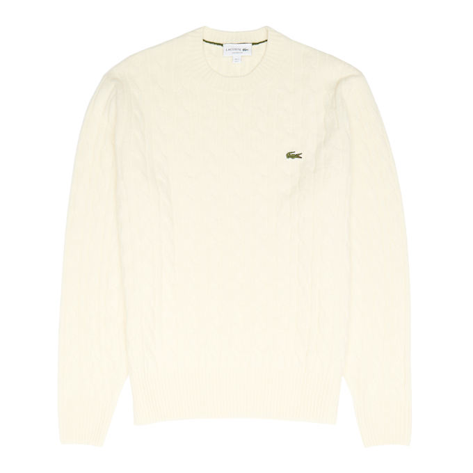 Lacoste Cable Knit Carded Wool Crew Neck Sweater beige 90785 1