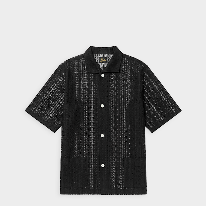 Needles S/S Widespread Collar Shirt - Raschel Lace zwart 95823 1