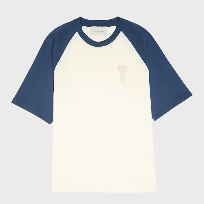 AMI PARIS SS Boxy Fit T-Shirt Ami De Coeur Knitted Patch beige 95940 1