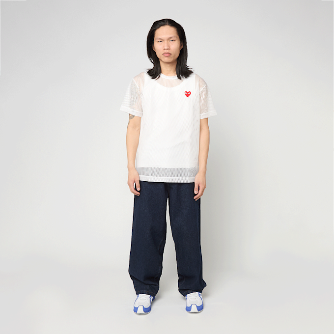 Comme des Garcons Play T-Shirt Red Emblem Mesh Red Heart white 96052 2