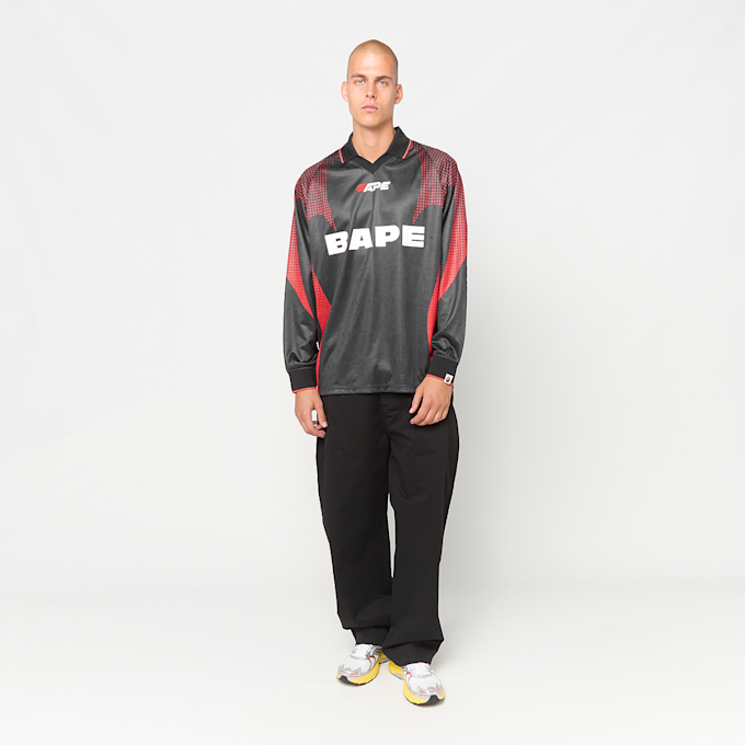 A Bathing Ape Ape Flame Monogram Jacquard Logo Football Jersey black 99551 2