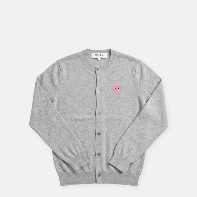 Comme des Garcons Play Round Neck Cardigan Pink Emblem grau 104460 1