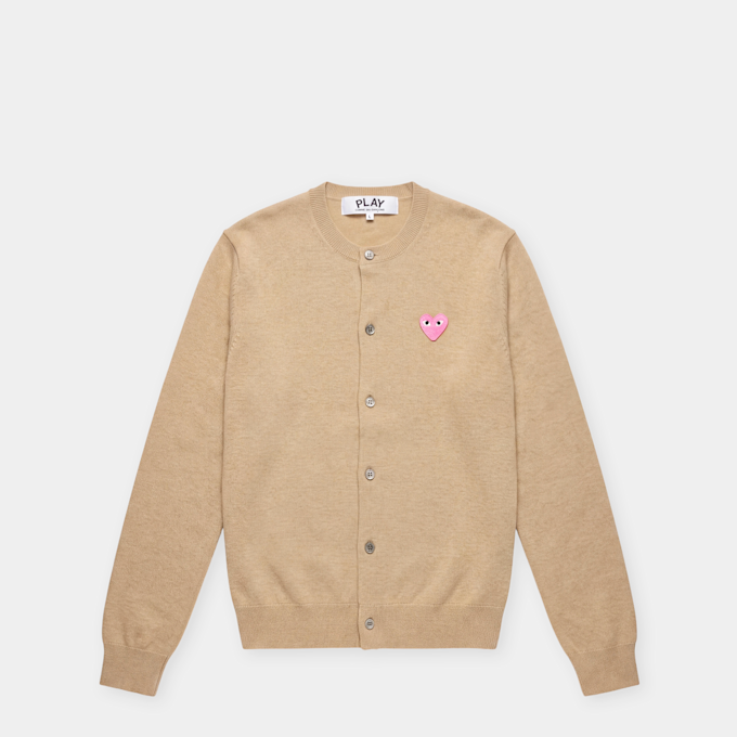 Comme des Garcons Play Round Neck Cardigan Pink Emblem beige 104461 1