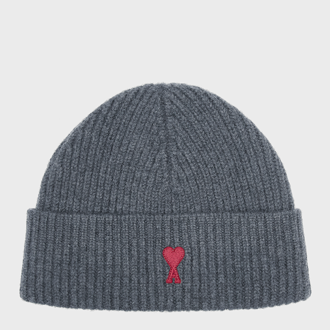 AMI PARIS Beanie With Red Ami De Coeur gris chine/rouge Undefined Color 106028 1