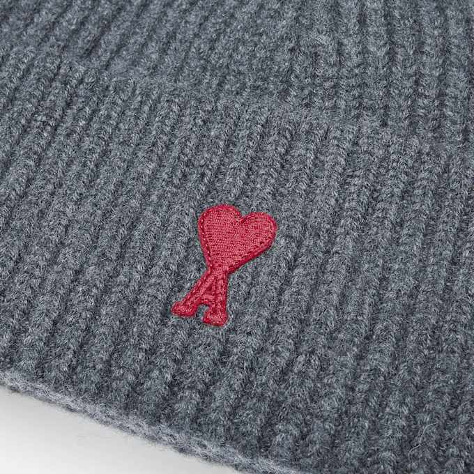 AMI PARIS Beanie With Red Ami De Coeur gris chine/rouge Undefined Color 106028 3