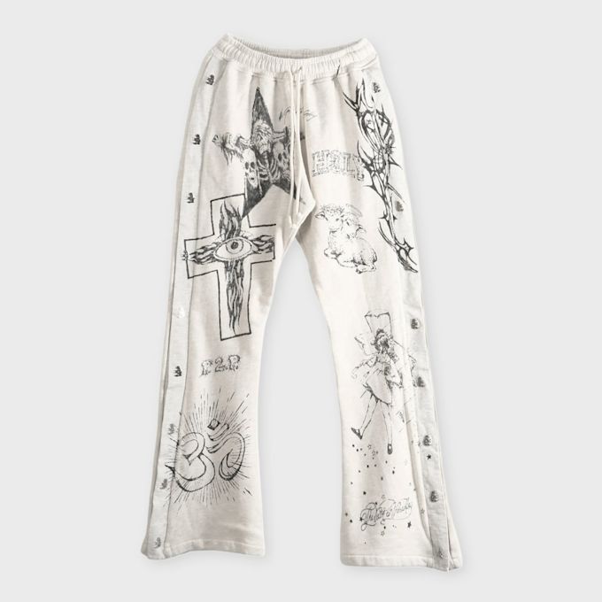HELLSTAR Grafitti Mirror Face Sweatpants beige 106154 1