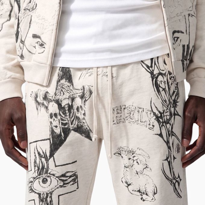 HELLSTAR Grafitti Mirror Face Sweatpants beige 106154 4