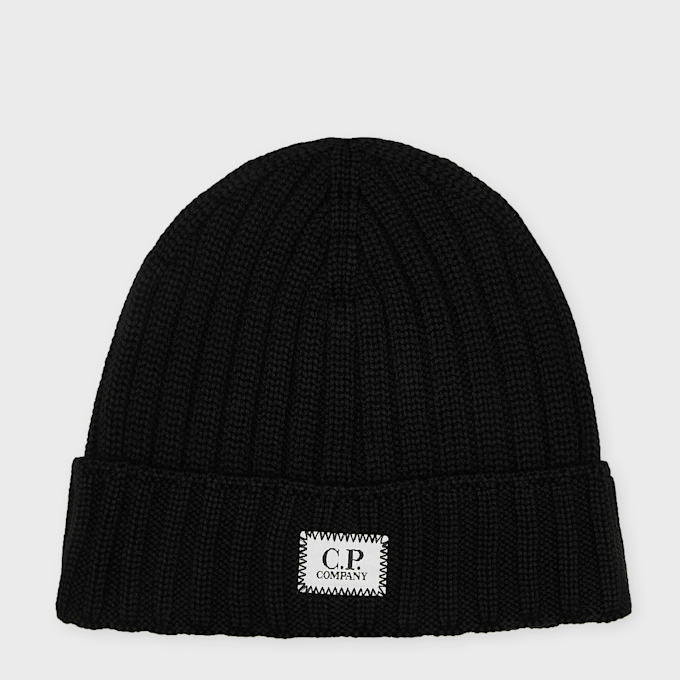 C. P. Company Extrafine Merino Wool Logo Beanie schwarz 106847 1