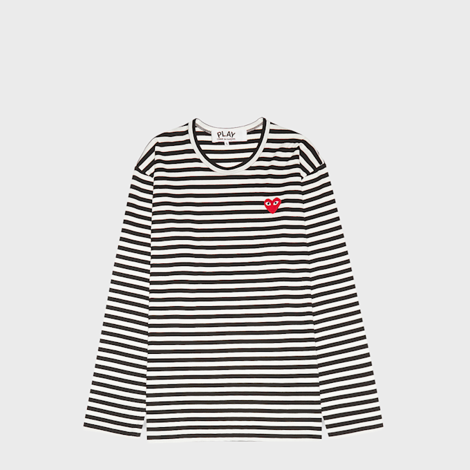 Comme des Garcons Play Play Red Heart Striped Long Sleeve T-Shirt schwarz 52420 1