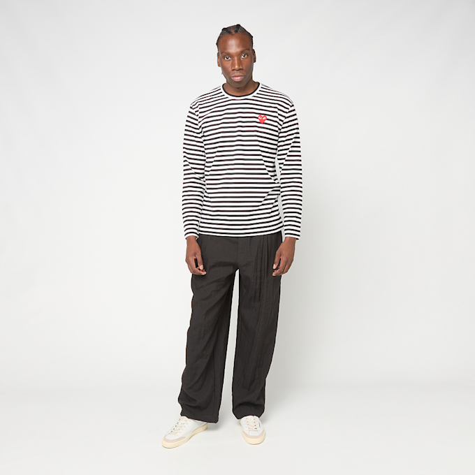 Comme des Garcons Play Play Red Heart Striped Long Sleeve T-Shirt zwart 52420 2