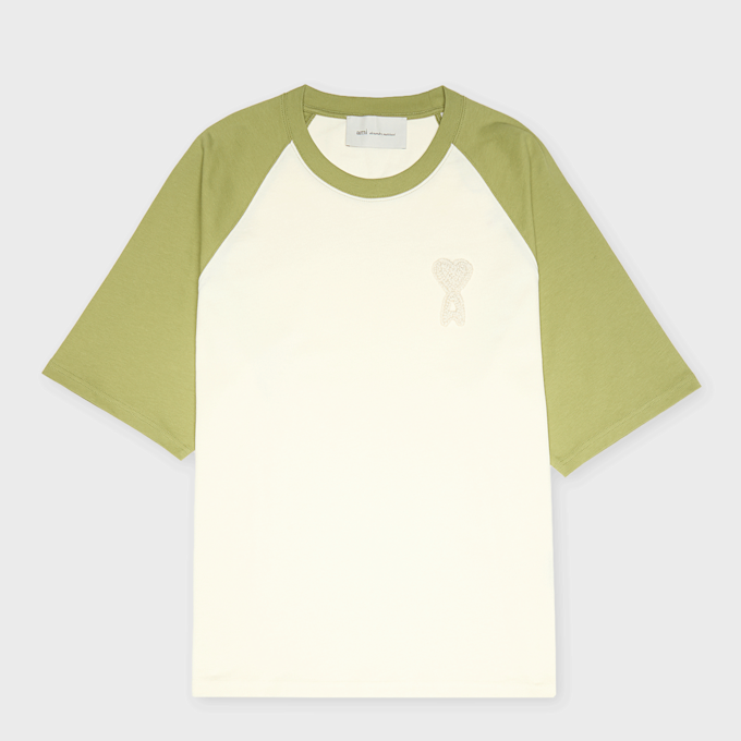 AMI PARIS SS Boxy Fit T-Shirt Ami De Coeur Knitted Patch beige 95938 1